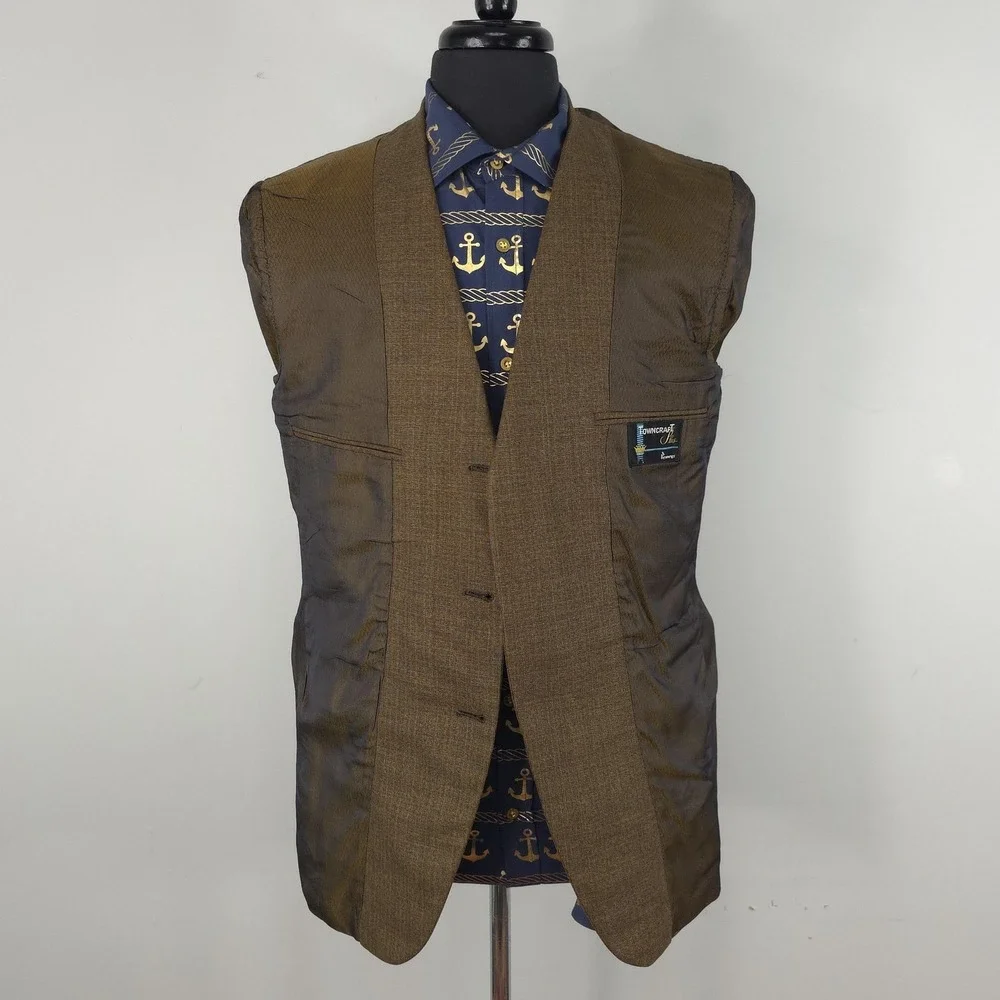 Vintage Towncraft Blazer Mens 42R Brown Check 3 Button Mod Ivy 60s Penneys‎